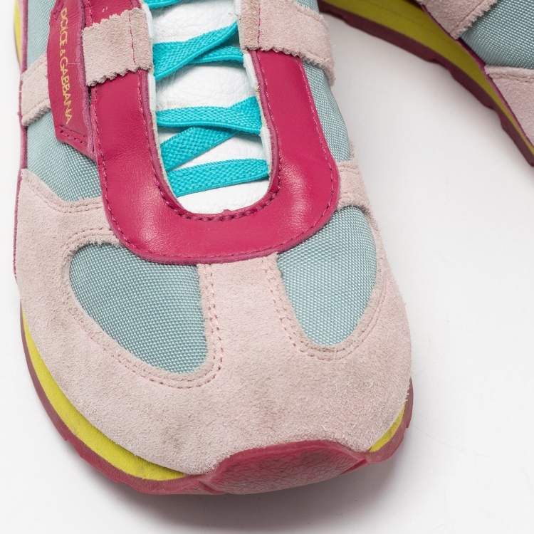 Pre Owned Dolce & Gabbana Multicolor Leather and Suede Low Top Sneakers Size 34