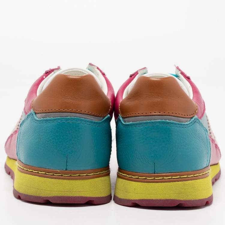 Pre Owned Dolce & Gabbana Multicolor Leather and Suede Low Top Sneakers Size 34