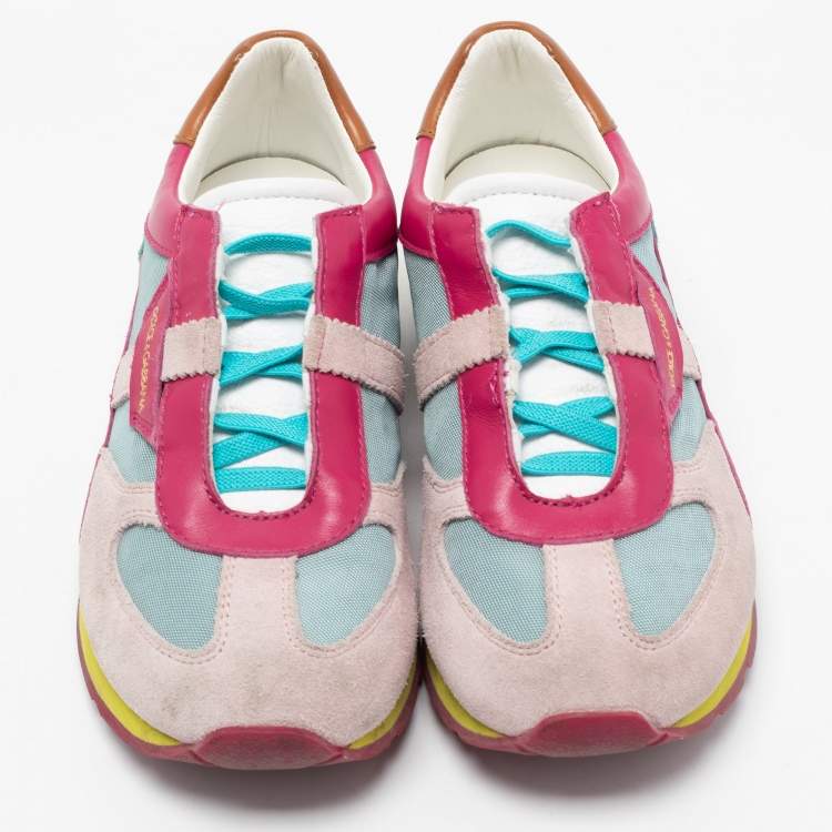 Pre Owned Dolce & Gabbana Multicolor Leather and Suede Low Top Sneakers Size 34