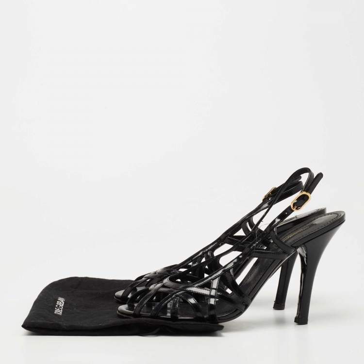 Pre Owned Dolce & Gabbana Black Leather Strappy Slingback Sandals Size 39.5
