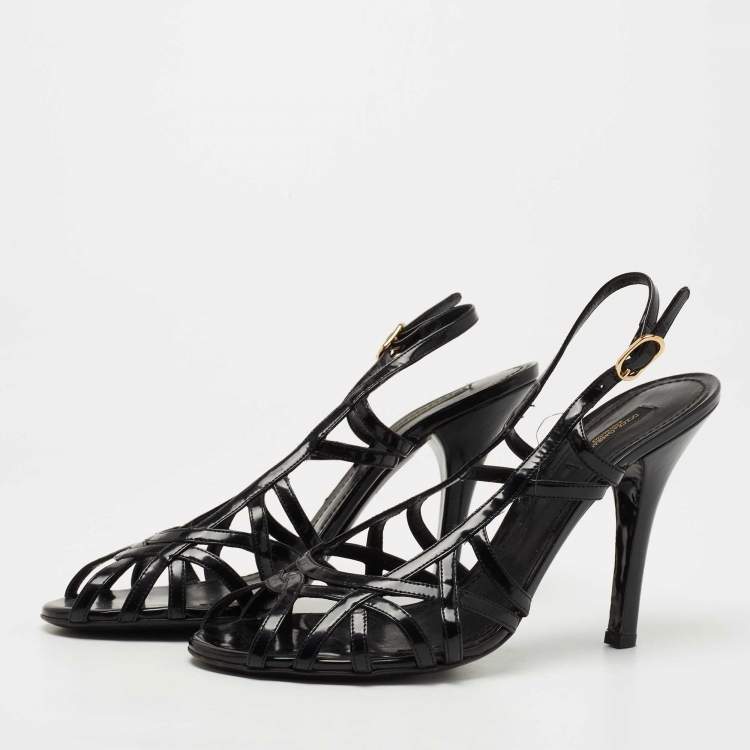 Pre Owned Dolce & Gabbana Black Leather Strappy Slingback Sandals Size 39.5