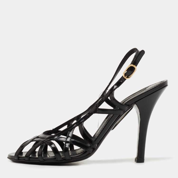 Pre Owned Dolce & Gabbana Black Leather Strappy Slingback Sandals Size 39.5