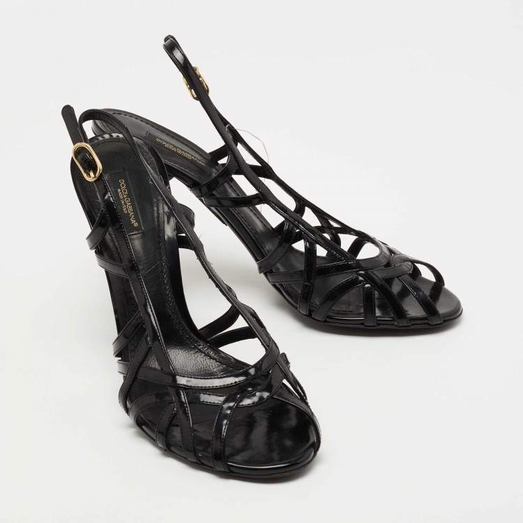 Pre Owned Dolce & Gabbana Black Leather Strappy Slingback Sandals Size 39.5