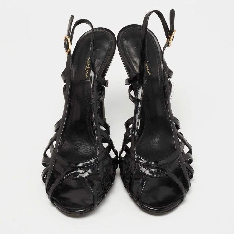 Pre Owned Dolce & Gabbana Black Leather Strappy Slingback Sandals Size 39.5