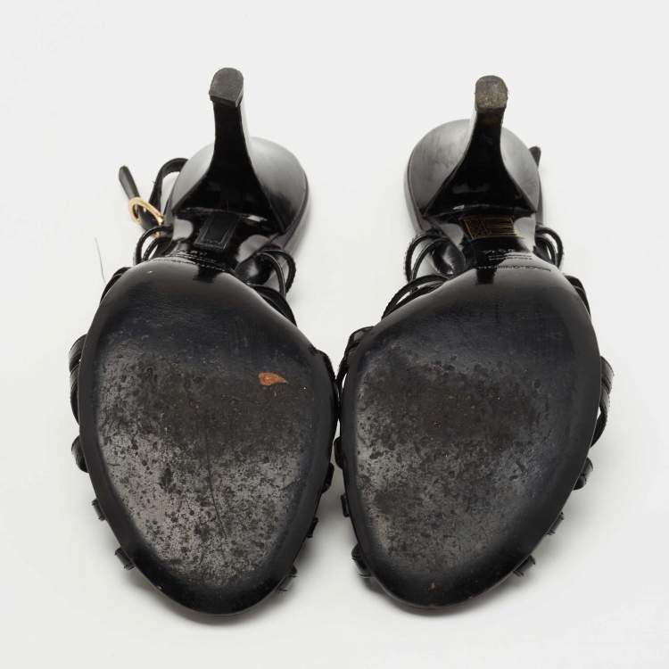 Pre Owned Dolce & Gabbana Black Leather Strappy Slingback Sandals Size 39.5