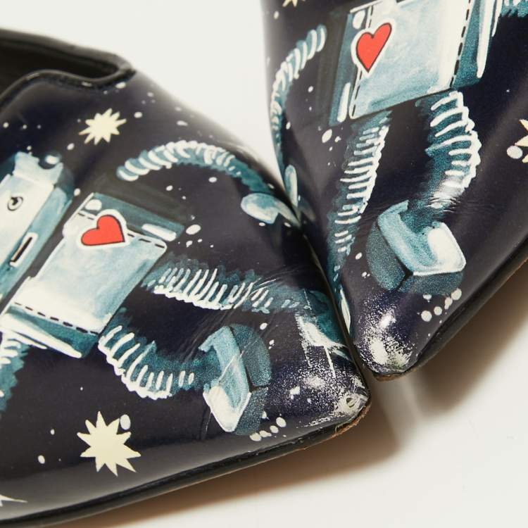 Pre Owned Dolce & Gabbana Navy Blue Patent leather Galaxy Print Ballet Flats Size 35.5