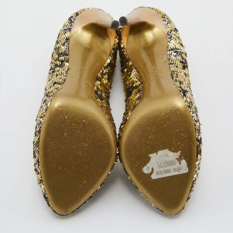 Pre Owned Dolce & Gabbana Metallic Gold/Silver Sequins Round Toe Pumps Size 36