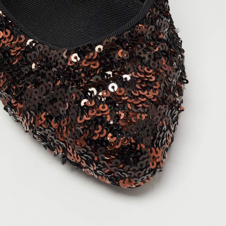 Pre Owned Dolce & Gabbana Black/Brown Sequins Slingback Pumps Size 36