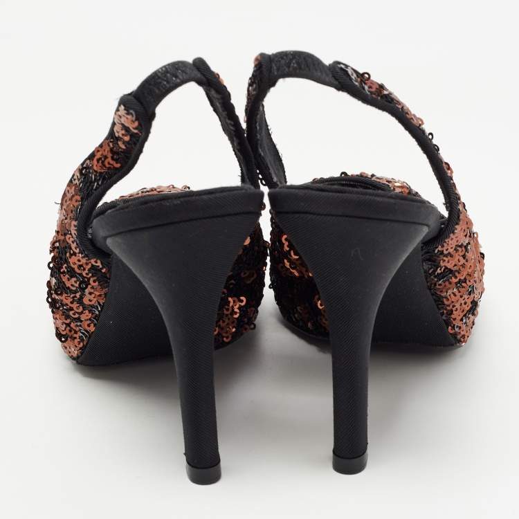 Pre Owned Dolce & Gabbana Black/Brown Sequins Slingback Pumps Size 36
