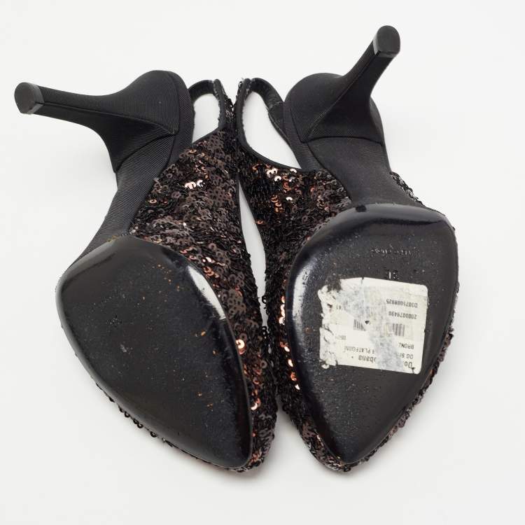 Pre Owned Dolce & Gabbana Black/Brown Sequins Slingback Pumps Size 36
