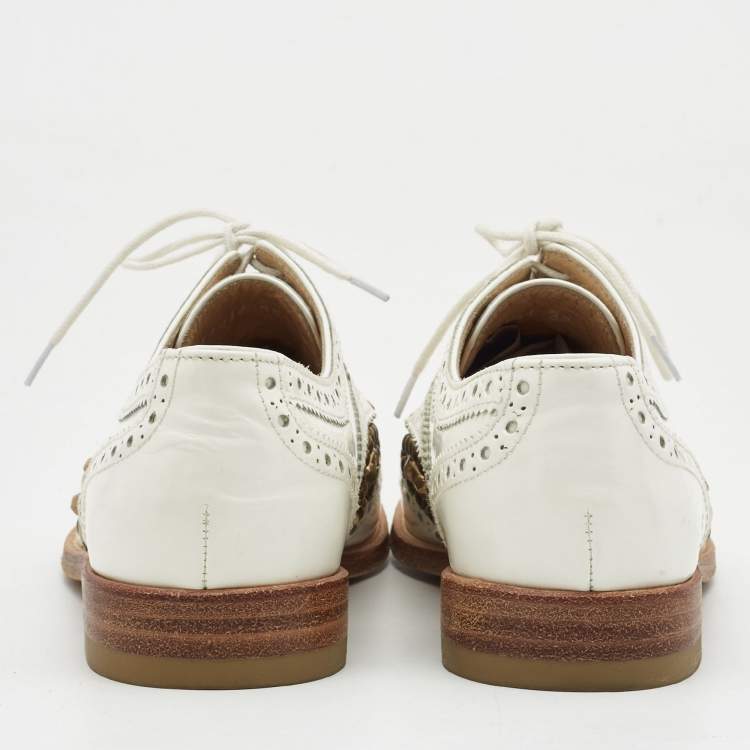 Pre Owned Dolce & Gabbana White Leather Studded Perforated Oxford Size 35 