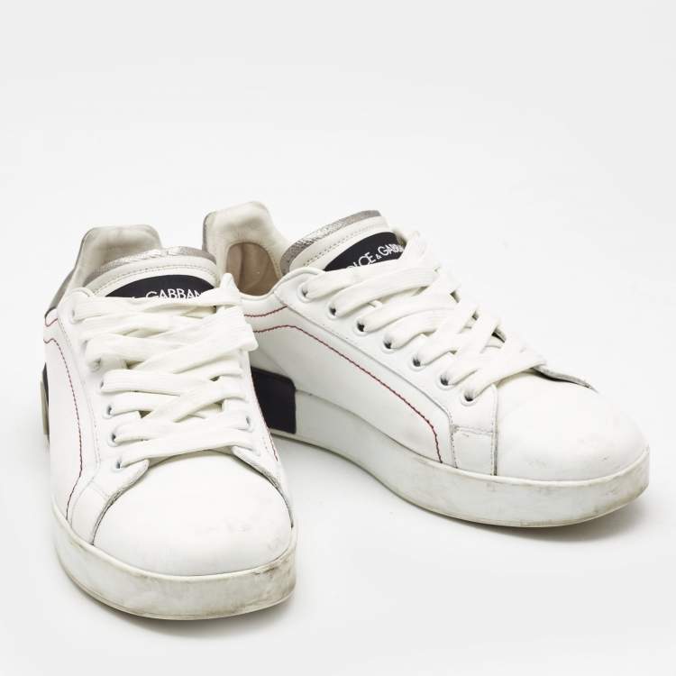 Pre Owned Dolce & Gabbana White Leather Portofino Low Top Sneakers Size 37.5