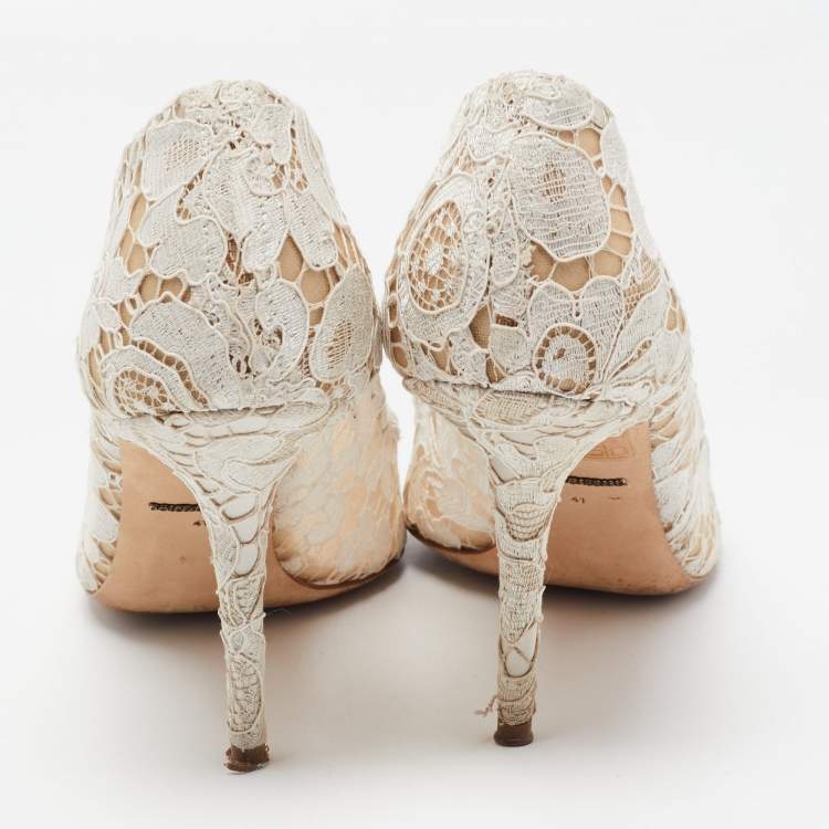 Pre Owned Dolce & Gabbana White Lace Bellucci Pumps Size 41