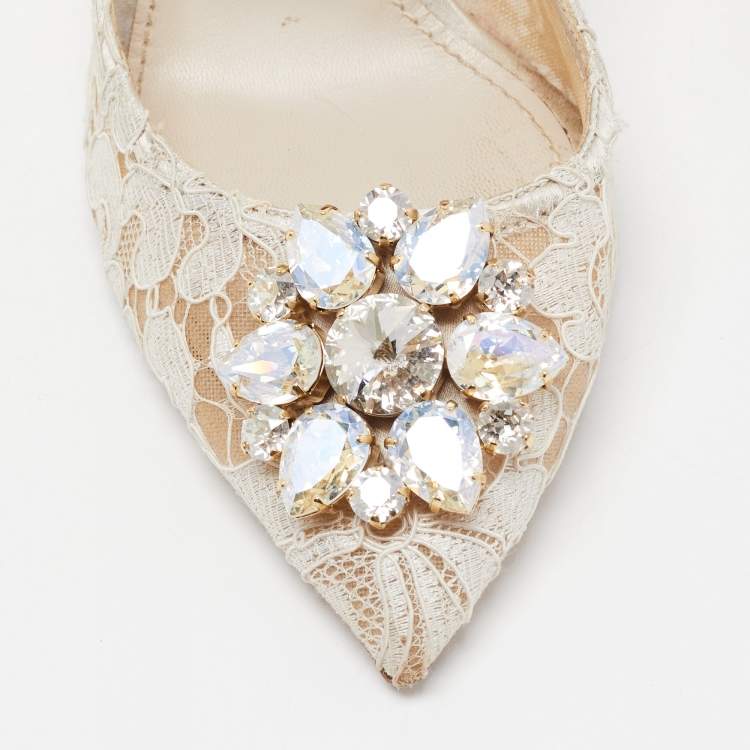 Pre Owned Dolce & Gabbana White Lace Bellucci Pumps Size 41
