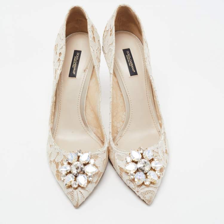 Pre Owned Dolce & Gabbana White Lace Bellucci Pumps Size 41