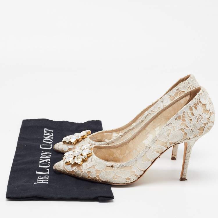 Pre Owned Dolce & Gabbana White Lace Bellucci Pumps Size 41