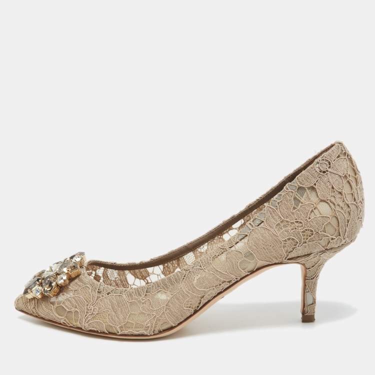 Pre Owned Dolce & Gabbana Beige Lace Bellucci Pumps Size 37