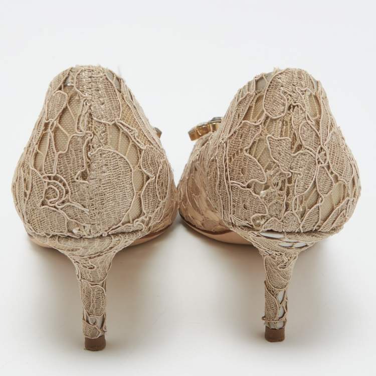 Pre Owned Dolce & Gabbana Beige Lace Bellucci Pumps Size 37