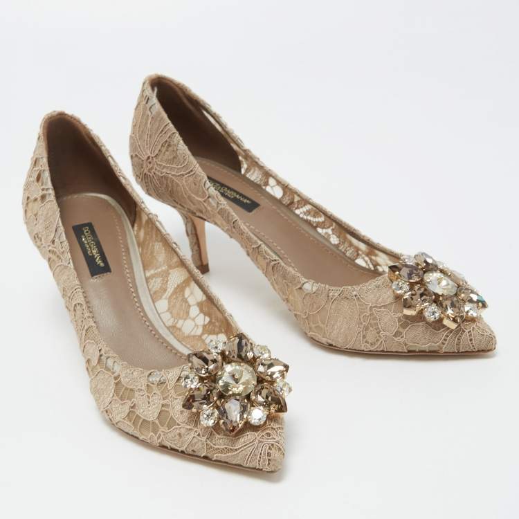 Pre Owned Dolce & Gabbana Beige Lace Bellucci Pumps Size 37