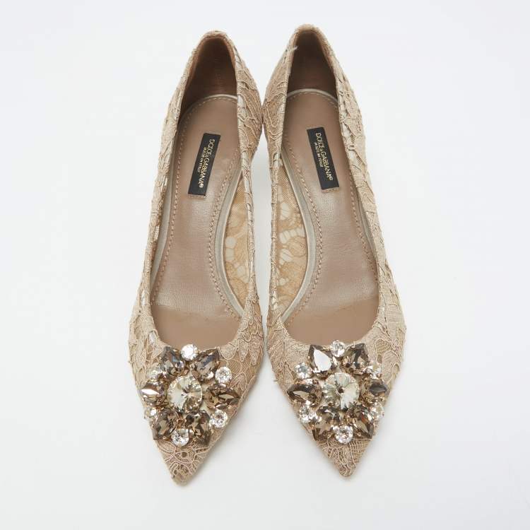 Pre Owned Dolce & Gabbana Beige Lace Bellucci Pumps Size 37