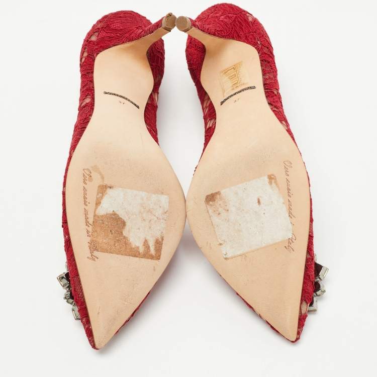 Pre Owned Dolce & Gabbana Red Lace Bellucci Pumps Size 37