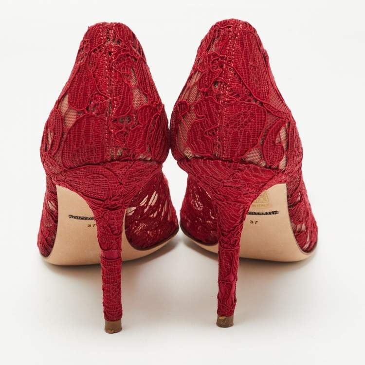 Pre Owned Dolce & Gabbana Red Lace Bellucci Pumps Size 37