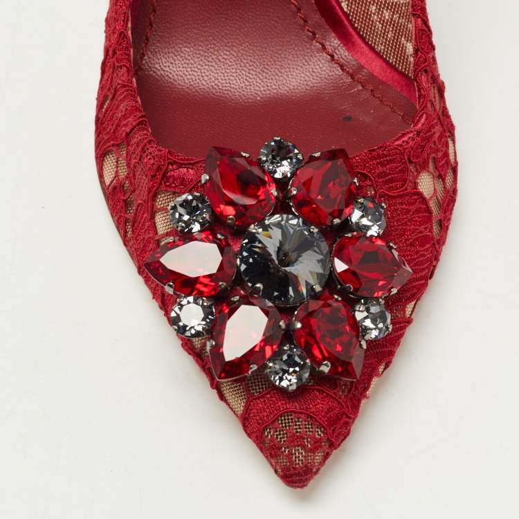 Pre Owned Dolce & Gabbana Red Lace Bellucci Pumps Size 37