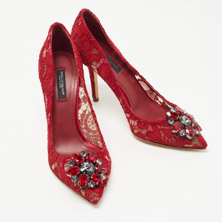 Pre Owned Dolce & Gabbana Red Lace Bellucci Pumps Size 37