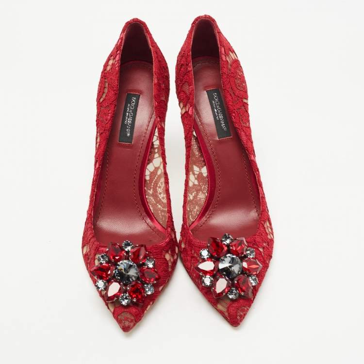 Pre Owned Dolce & Gabbana Red Lace Bellucci Pumps Size 37
