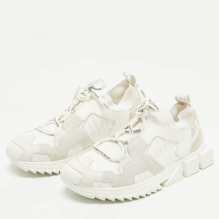 Pre Owned Dolce & Gabbana White/Grey Suede and Leather Sorrento Sneakers Size 38