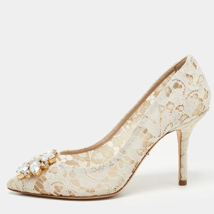 Pre Owned Dolce & Gabbana Off White Lace and Mesh Bellucci Pumps Size 36