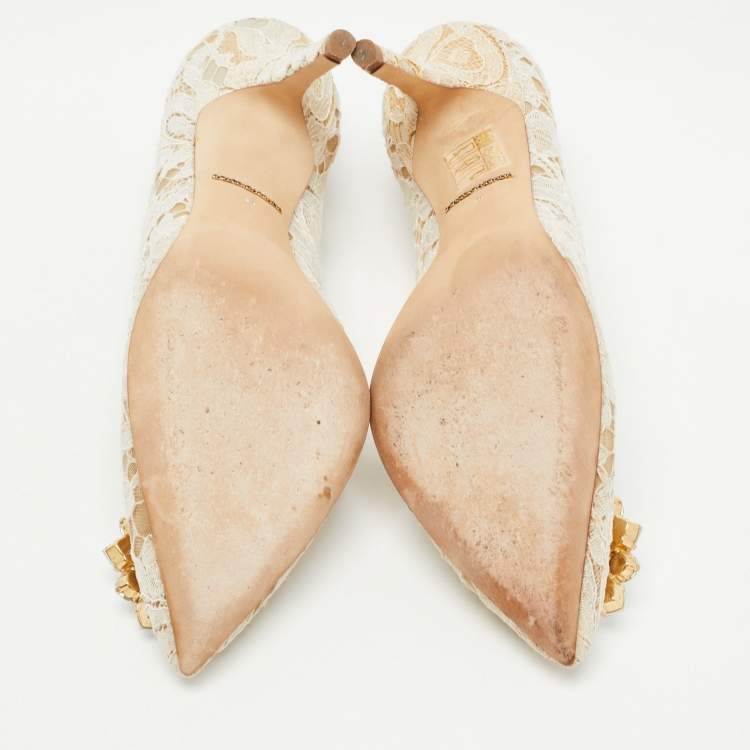 Pre Owned Dolce & Gabbana Off White Lace and Mesh Bellucci Pumps Size 36