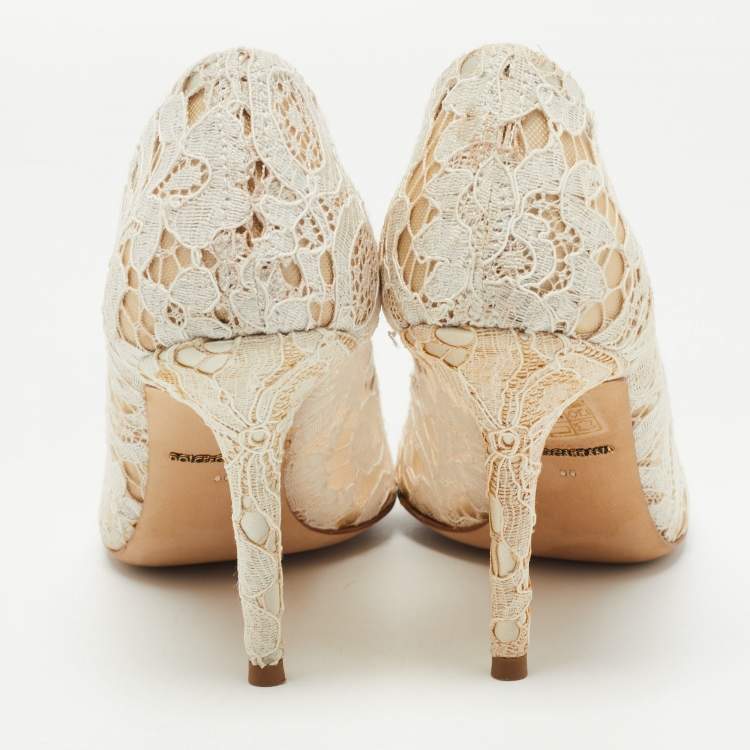 Pre Owned Dolce & Gabbana Off White Lace and Mesh Bellucci Pumps Size 36