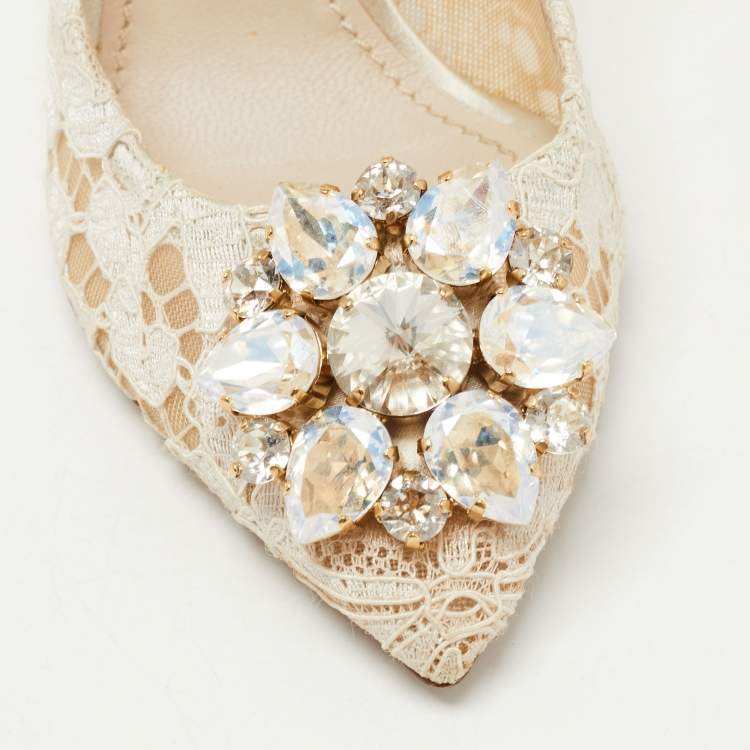 Pre Owned Dolce & Gabbana Off White Lace and Mesh Bellucci Pumps Size 36