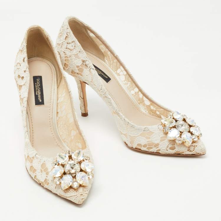 Pre Owned Dolce & Gabbana Off White Lace and Mesh Bellucci Pumps Size 36