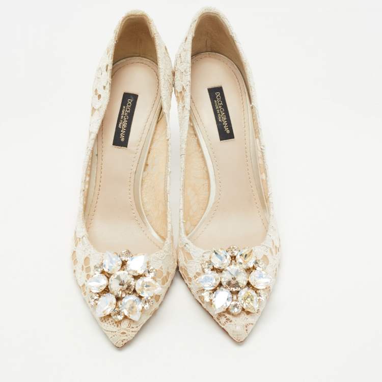 Pre Owned Dolce & Gabbana Off White Lace and Mesh Bellucci Pumps Size 36