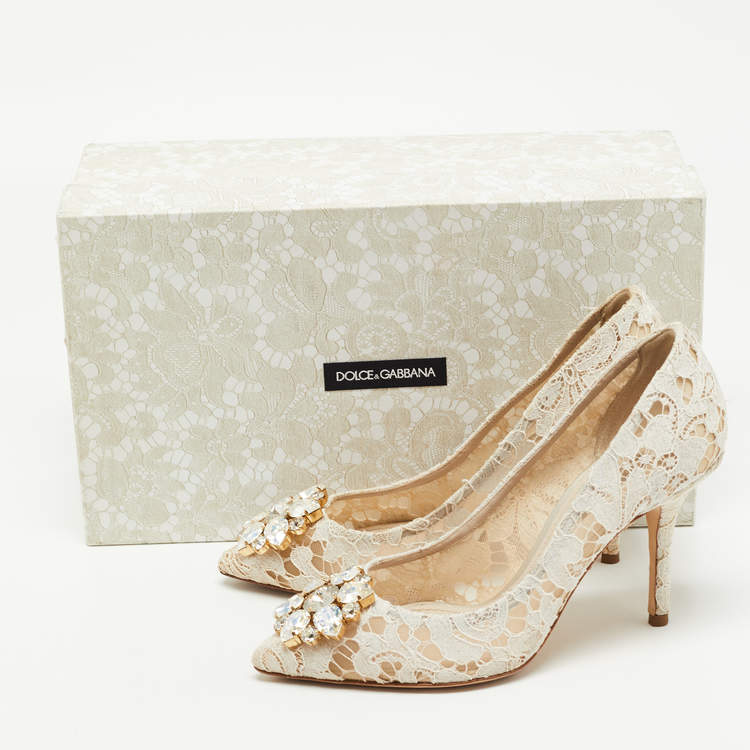 Pre Owned Dolce & Gabbana Off White Lace and Mesh Bellucci Pumps Size 36