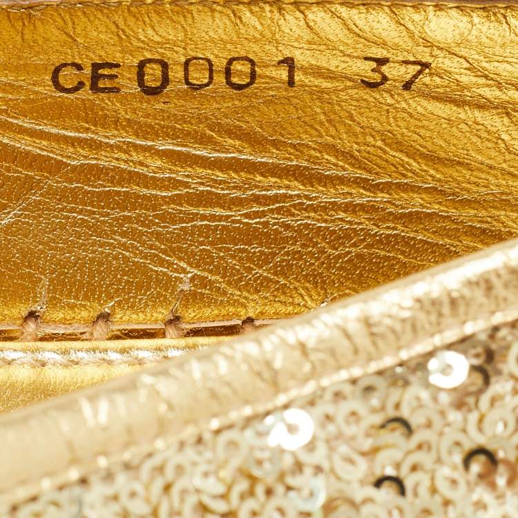 Pre Owned Dolce & Gabbana Gold Sequin Slip On Espadrille Flats Size 37