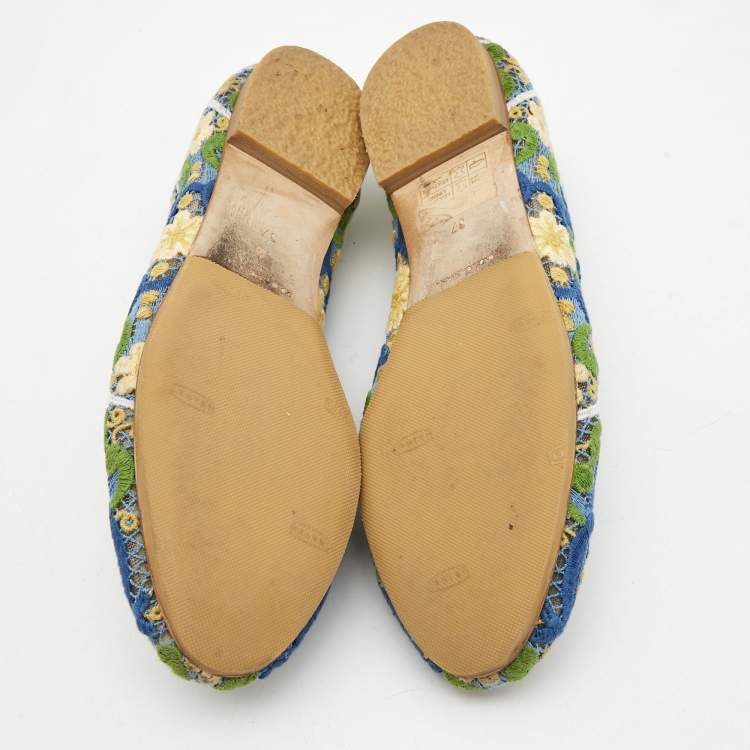 Pre Owned Dolce & Gabbana Tricolor Floral Lace Smoking Slippers Size 37