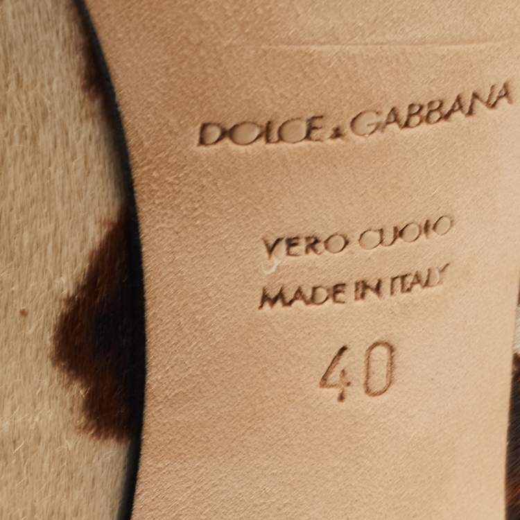 Pre Owned Dolce & Gabbana Beige/Brown Leopard Print Pony Hair Bow Peep Toe Pumps Size 40