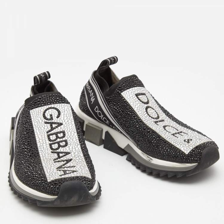 Pre Owned Dolce & Gabbana Black Fabric Crystal Embellished Sorrento Sneakers Size 39