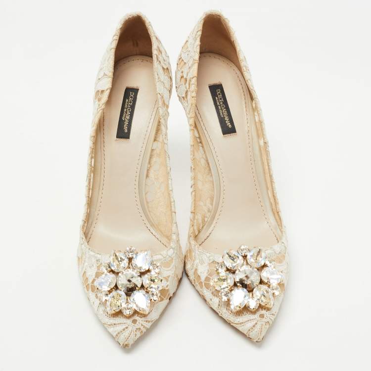 Pre Owned Dolce & Gabbana White Lace Bellucci Pumps Size 39