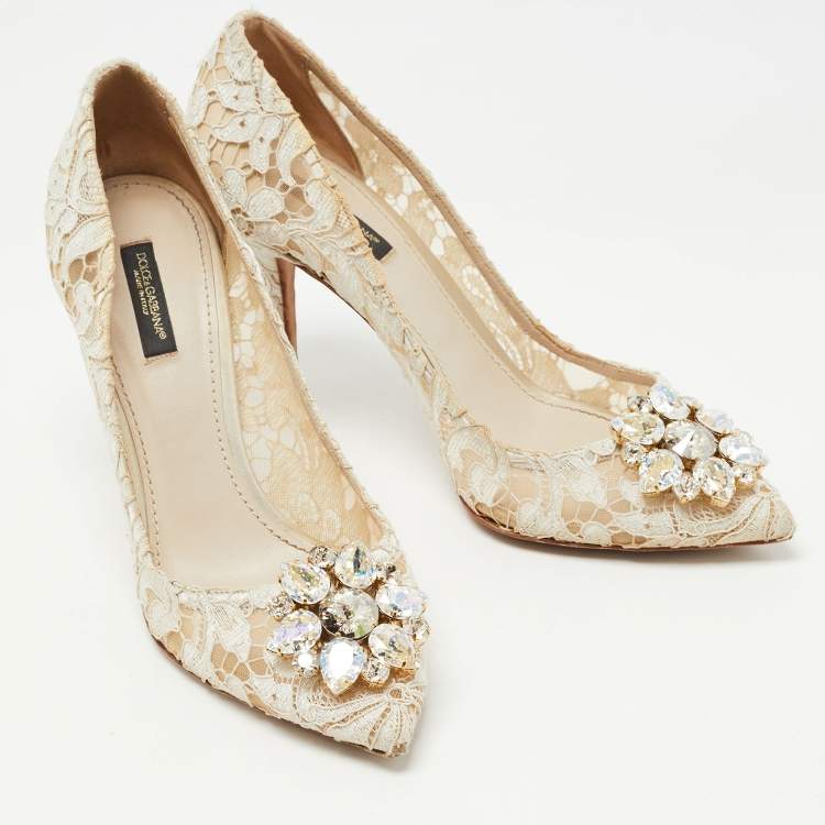 Pre Owned Dolce & Gabbana White Lace Bellucci Pumps Size 39