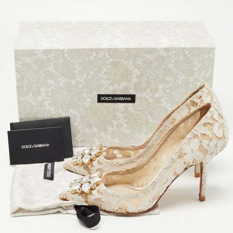 Pre Owned Dolce & Gabbana White Lace Bellucci Pumps Size 39