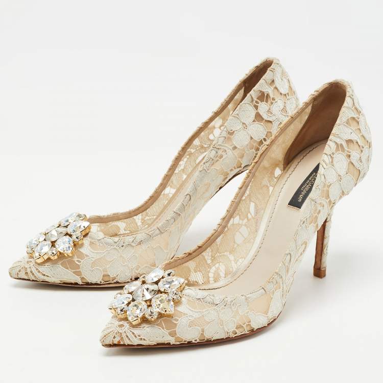 Pre Owned Dolce & Gabbana White Lace Bellucci Pumps Size 39