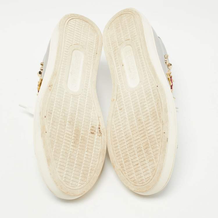 Pre Owned Dolce & Gabbana Silver Leather DG Heart Low Top Sneakers Size 36