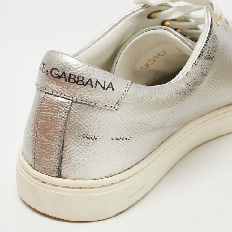 Pre Owned Dolce & Gabbana Silver Leather DG Heart Low Top Sneakers Size 36