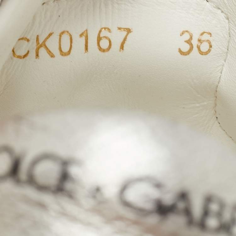 Pre Owned Dolce & Gabbana Silver Leather DG Heart Low Top Sneakers Size 36