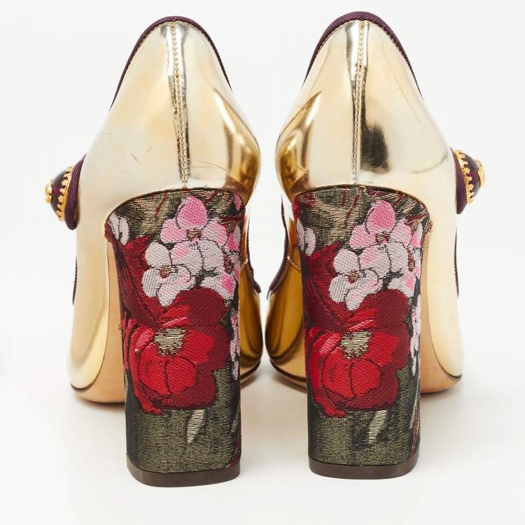 Pre Owned Dolce & Gabbana Gold Leather Embellished Mary Jane Pumps Size 36