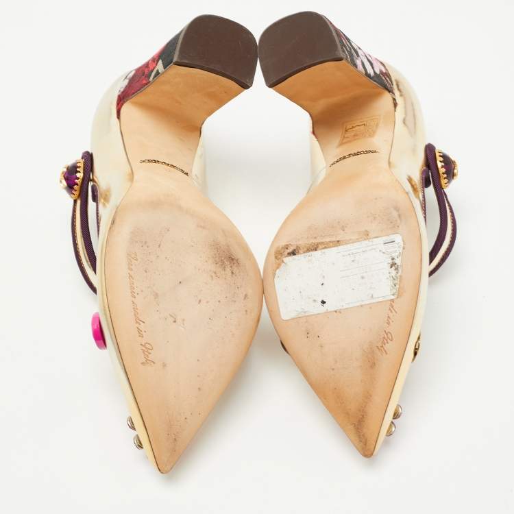 Pre Owned Dolce & Gabbana Gold Leather Embellished Mary Jane Pumps Size 36